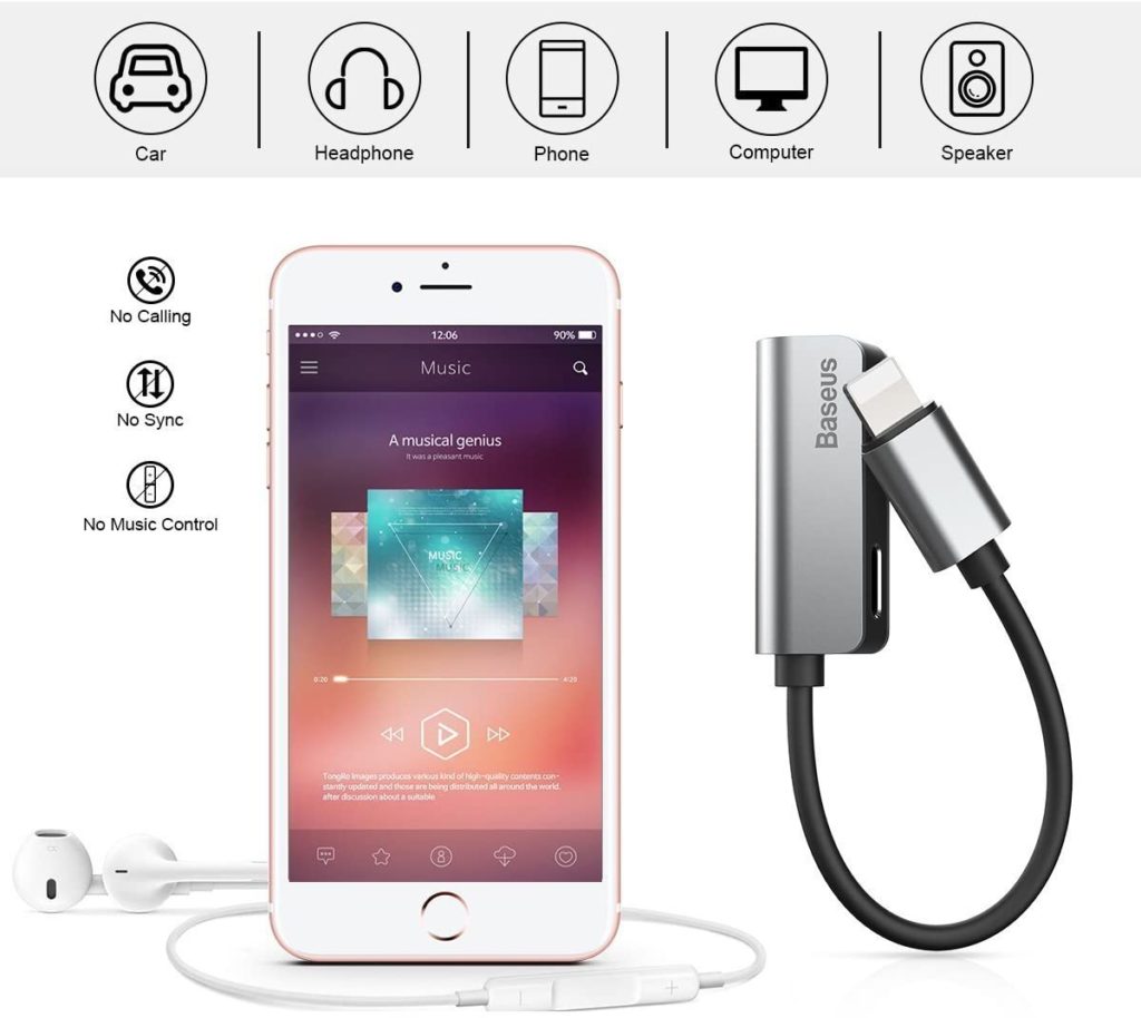 Baseus Lightning to 3.5mm Aux Headphone Jack & Charge Adapter for